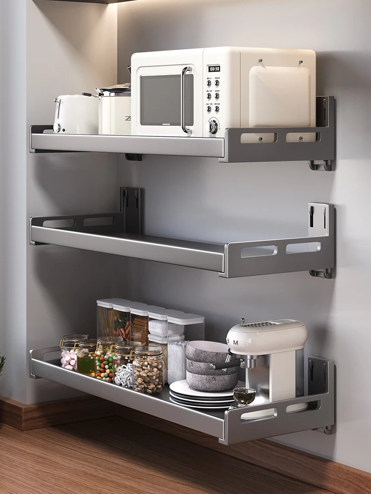 Kitchen storage rack, gun ash, non perforated wall mounted seasoning, wall mounted supplies, complete household multifunctional