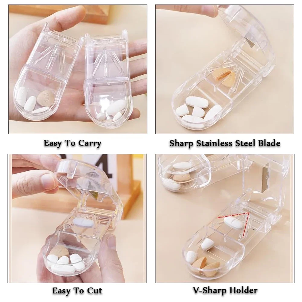 1Pcs Pill Cutter for Small Pills - Pill Splitter for Large Pills - Cut Tablet in 1/2, with a Mini Pill Organizer Compartmen