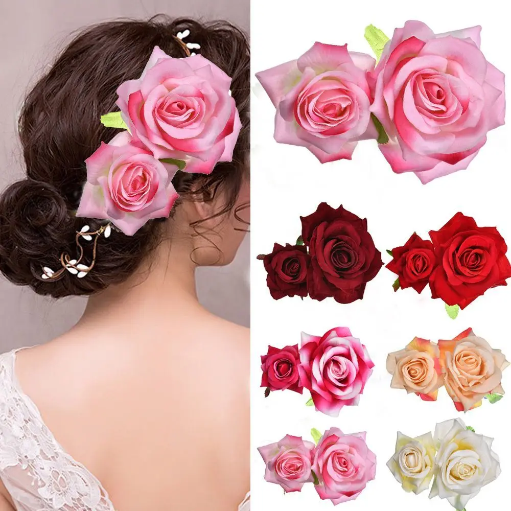

Girls Festival Handmade Double Rose Hairpin Bridal Flower Hair Clip Wedding Accessories Bridesmaid Hair Jewelry