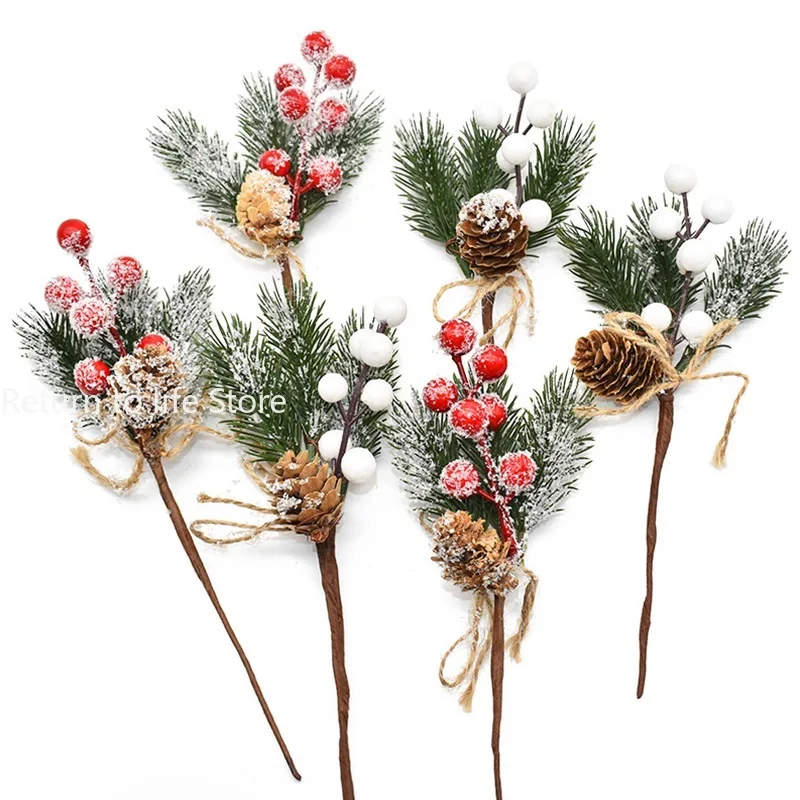 1PCS Christmas Berry Artificial Pine Cone Christmas Garland Decoration Fake Flower Pine Tree Branch DIY Home Party Wedding Decor