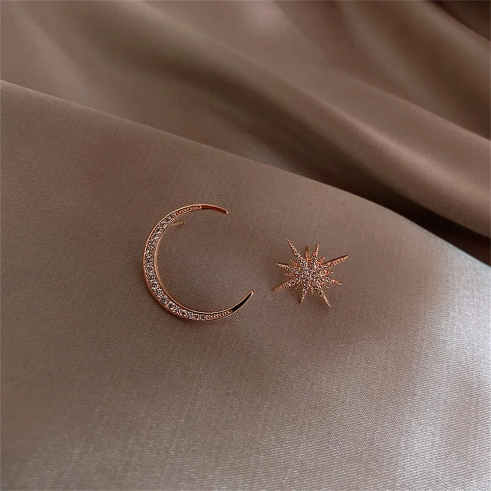 EN Earrings 2022 Trend New Star Moon Earrings Korean Asymmetrical Earrings for Women Woman Fashion Simple and Exquisite Jewelry