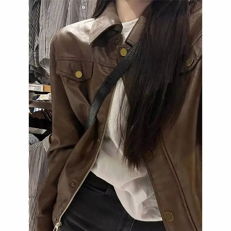 Spring Autumn New Female Fashion Slim Leather Jacket High Grade Black Faux LeatherCoat Women Short Versatile PU Leather Jackets