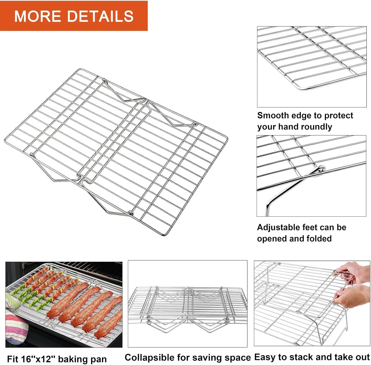 5-Tier Stainless Steel Stackable Cooling Rack for Baking, Roasting, Grilling - Collapsible & Oven Safe, Easy Clean