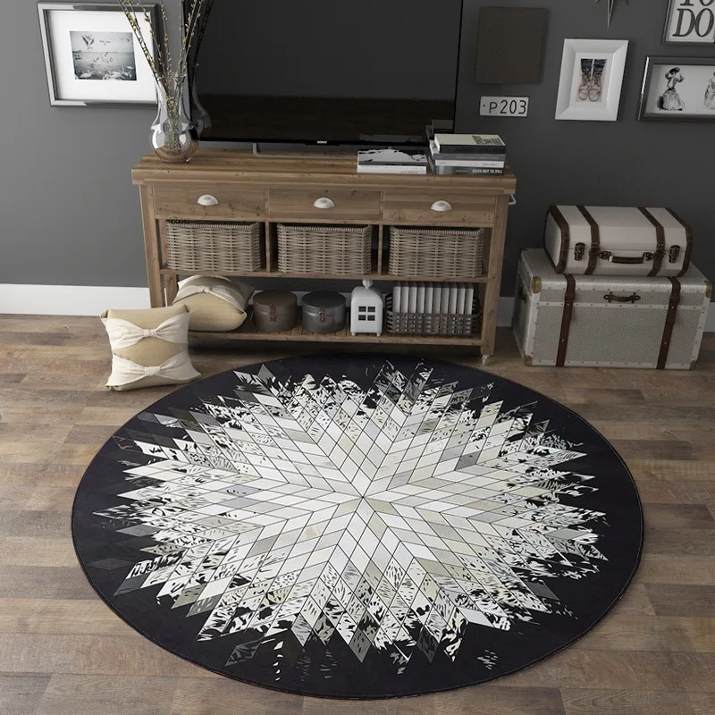 Circular Carpet with Simple and Modern Texture The Perfect Choice for Decorating Living Rooms and Bedrooms with Soft Cushions