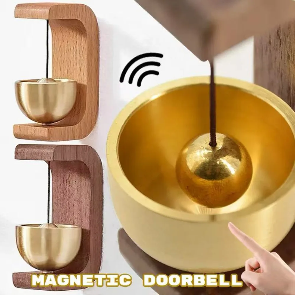 1pc Creative Doorbell Metal Copper Bell Wooden Magnetic Wireless Doorbells Anti-theft Door Bell Wind Chime Home Entry Decor
