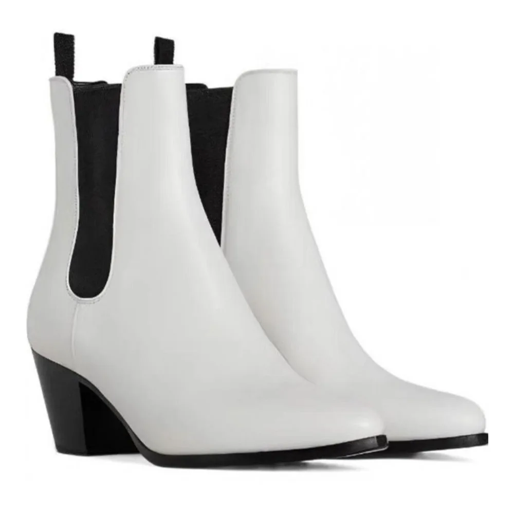 

New Pointed Toe Chelsea Boots Men Shoes Leather White Fashion High Heel Men's Shoes Street Style Party Wear Classic Ankle Boots