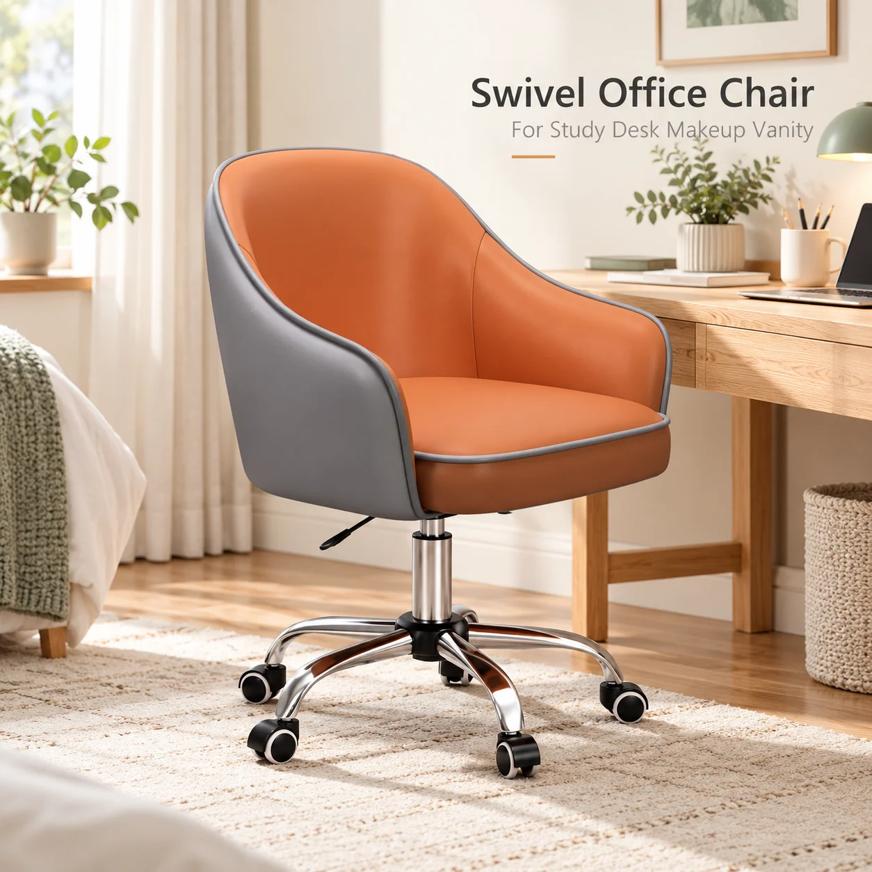 AOLIVIYA Adjustable Swivel Office Chair With Wheels Scratch Resistant Upholstered Computer Desk Chair Vanity Chair For Bedroom