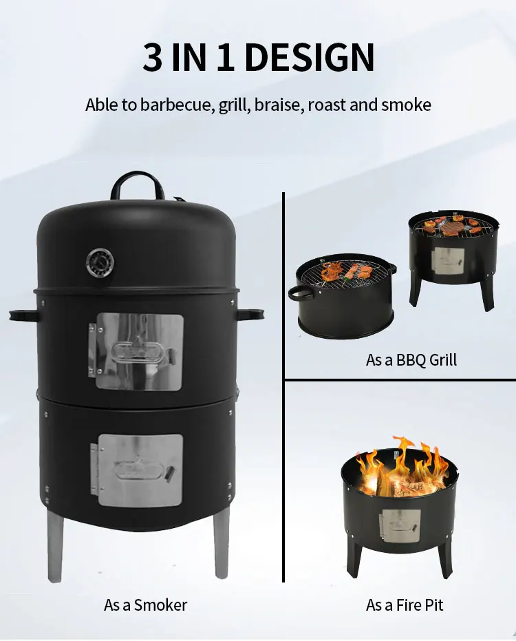 3 Layers Multifunctional BBQ Smoker Grill  Outdoor Charcoal Barbecue Grill SmokIing Tower Vertical Barrel Smoked Barbecue Grills