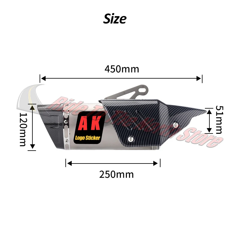 Slip On 51mm Universal Motorcycle AK Exhaust Muffler for NINJIA250 400 Z400 900 CBR300 R3 R6 R25 ZX6R ZX10R MT09 ETC Tail Pipe - view 2
