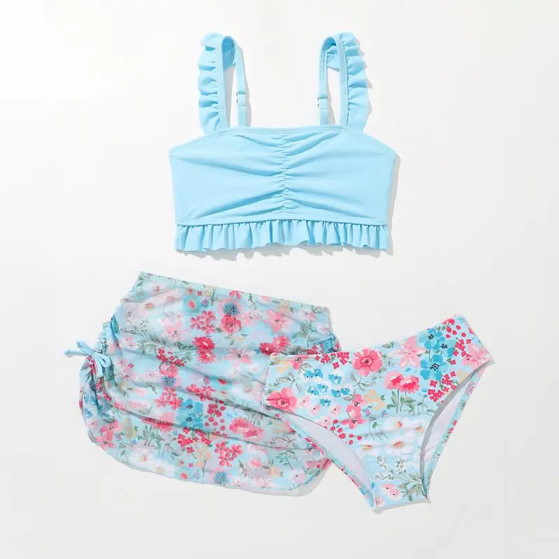 

4-7 Years Old Children Girls' Bikini Sets Outdoor Summer Fashion Floral Swiming Three Pieces Suits