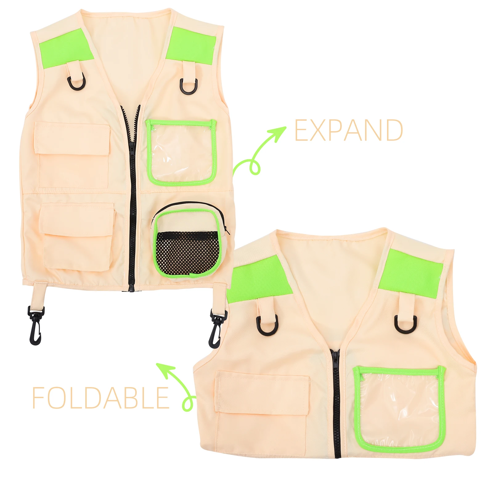 

Kids Role Playing Explorer Vest Green Fabric Outdoor Adventure Costume Breathable Camping Fishing for Children