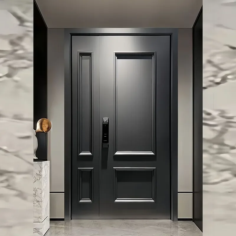 Modern High End Villa Anti Theft Door Light Luxury Minimalist Entry Door Carved Cast Aluminum Framed French Style Security
