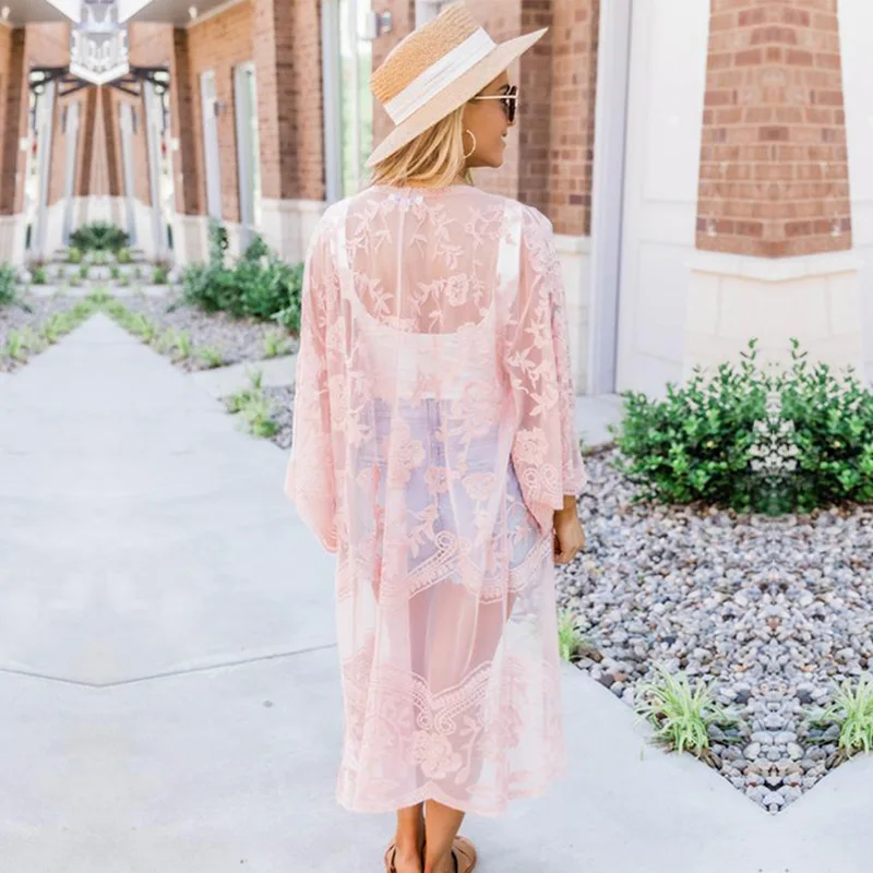 Boho Strand Floral Spitze Cover-ups Robe Für Frauen Strickjacke Lange Bikini Cover Up Kleider Urlaub Böhmischen Vestidos