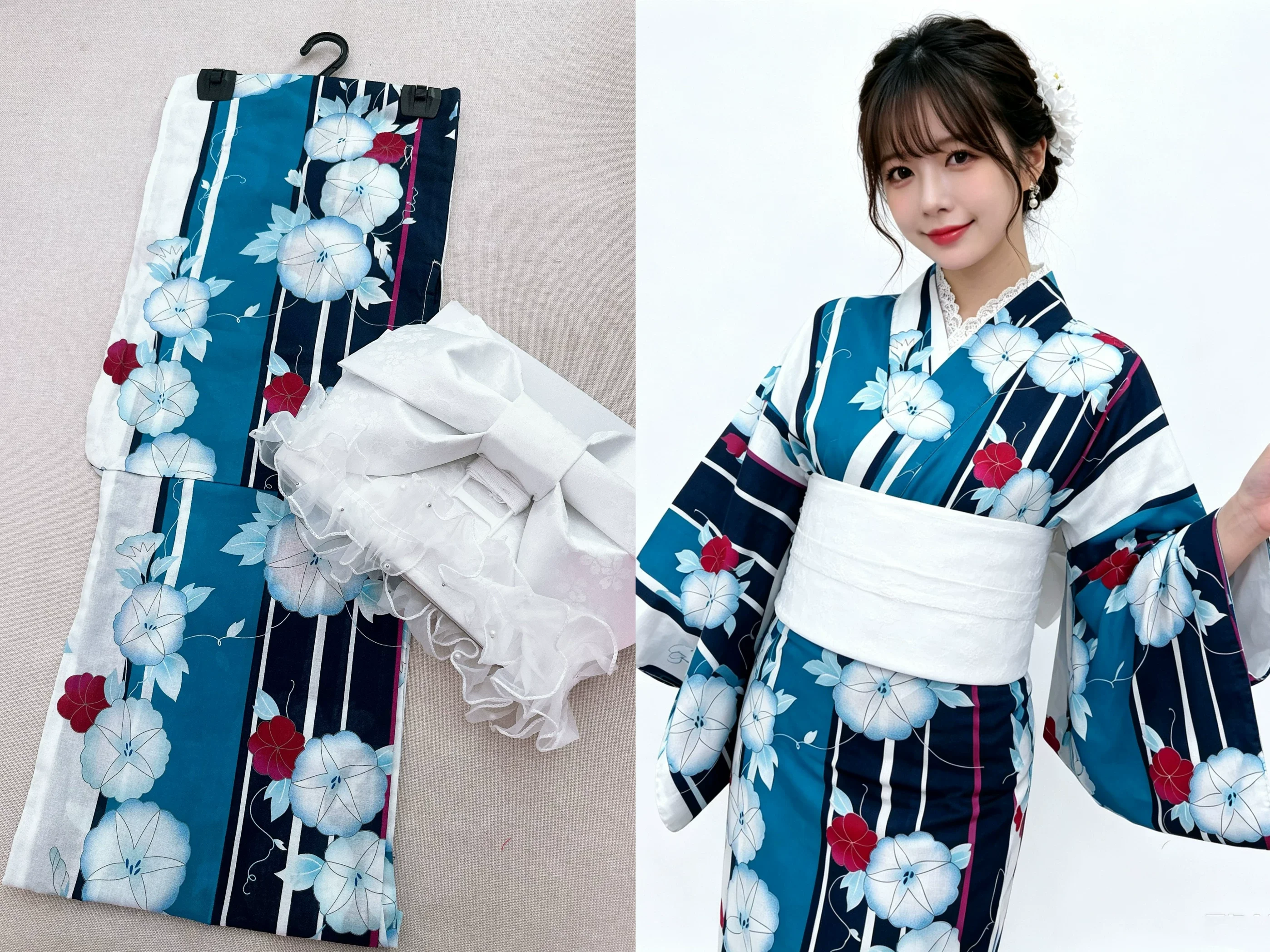 Women's Traditional Japanese Yukata – Cotton Kimono for Travel Photoshoots, Various Floral Designs
