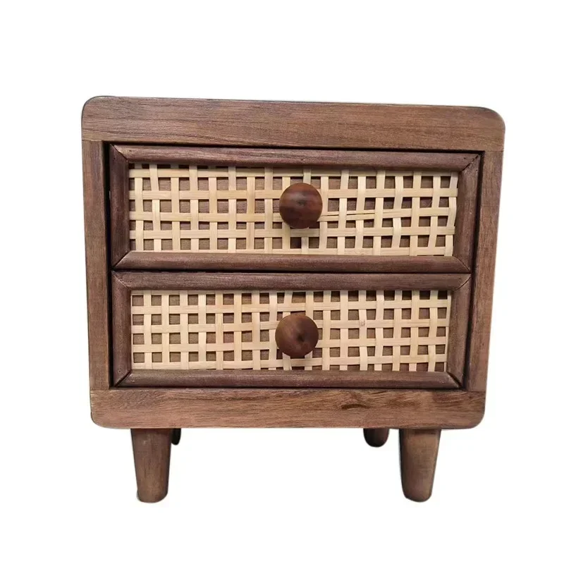 Solid Wood Desktop Storage Box Drawer Type Home Organizer Cabinet Natural Wood Color for Office And Desk