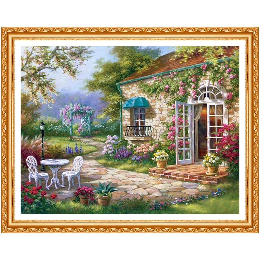 5D DIY Diamond  diamond embroidery  epitome of the garden A flower shop  embroidered Cross Stitch Home decoration Gift