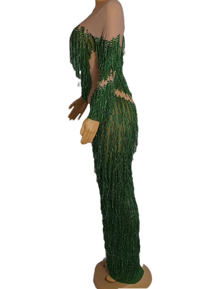 Nude Mesh Blue Green Purple Grey Brown Fringe birthday Party Festival Evening Dresses Drag Queen luxury celebrity Costume