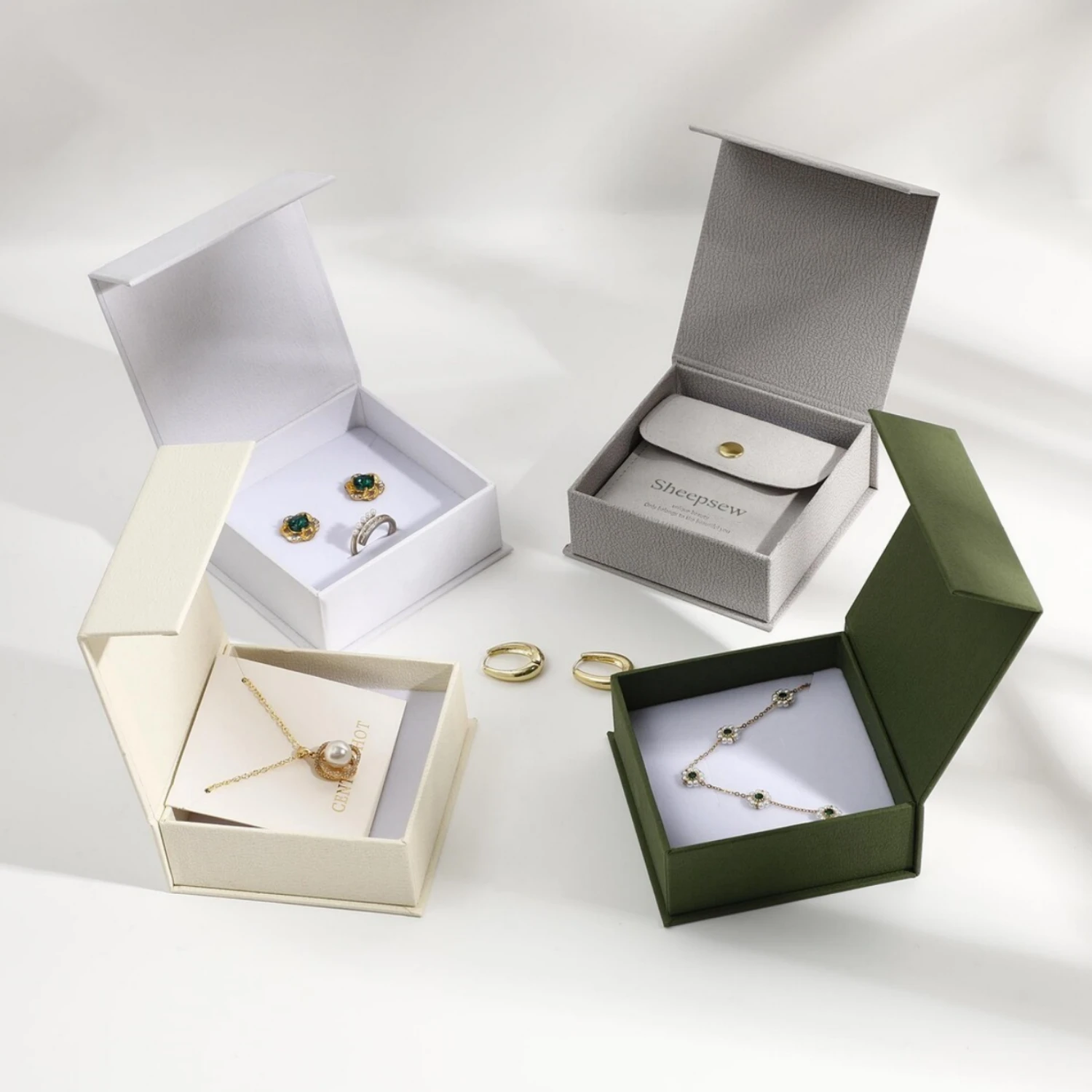 20PCS Flip Paper box personalized magnetic Magnet Paper Cardboard Earring Necklace Ring Packaging Gift Jewelry Box with Logo Pri - view 5