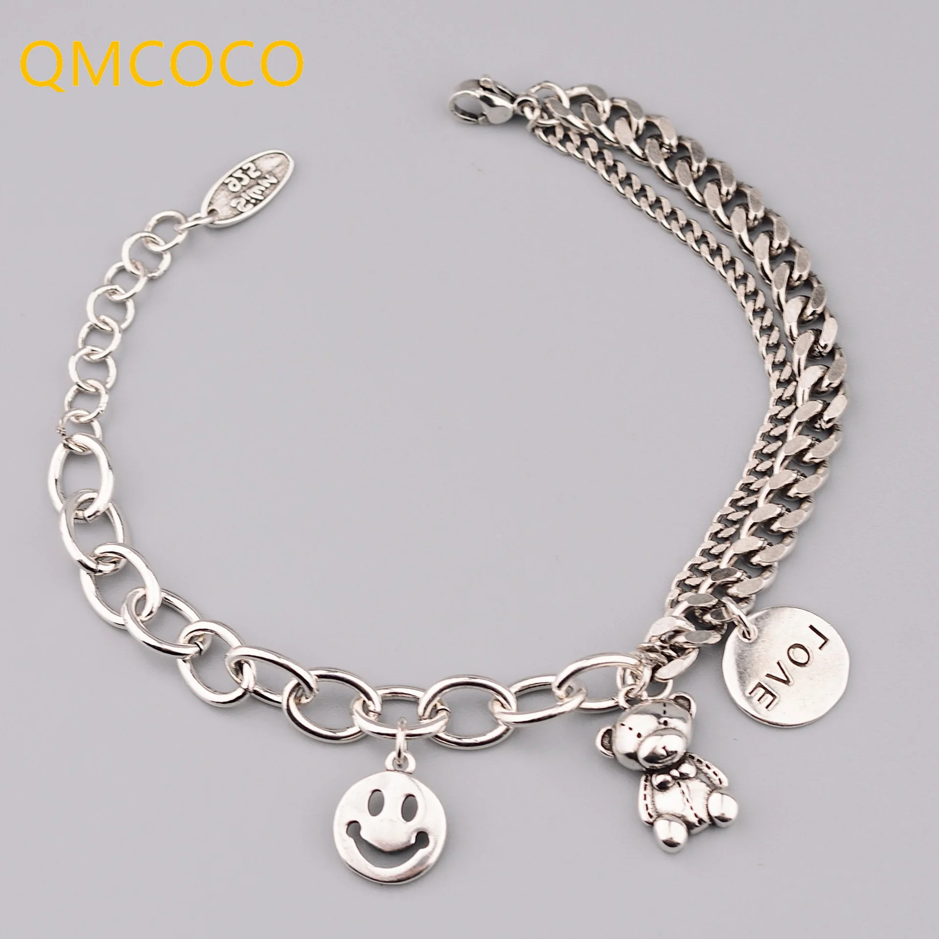 

QMCOCOColor Bracelet Women Trendy Vintage Asymmetric Chain Bear Pendant Party 2023 Jewelry Accessories