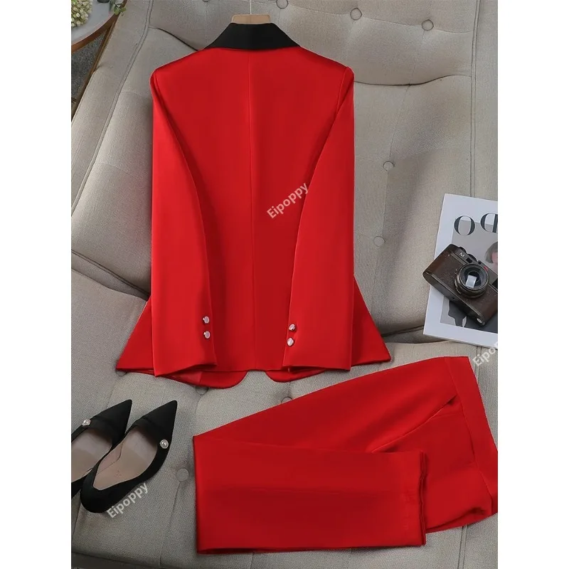 2024 New Office Ladies Pant Suit donna giallo rosso viola albicocca abbigliamento da lavoro femminile Blazer e pantaloni formale Set da 2 pezzi