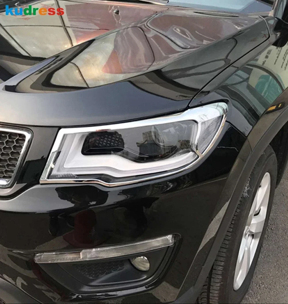 ل جيب البوصلة 2017 2018 2019 2020 2021 كروم سيارة الجبهة رئيس ضوء غطاء المصباح إطار المصباح الزخارف الملحقات الخارجية #4