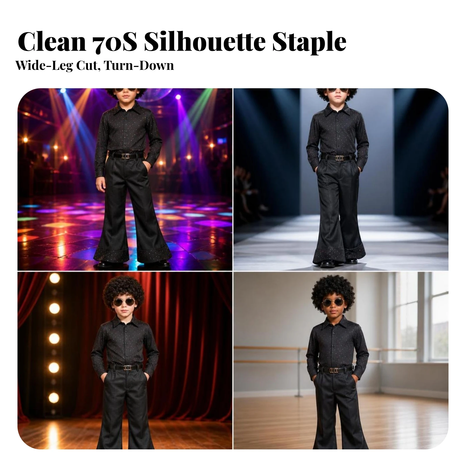 Costume Set with Hairpiece and Sunglasses Disco Costume with Hairpiece Shirt and Pants Set Retro Apparel Complete for Boys