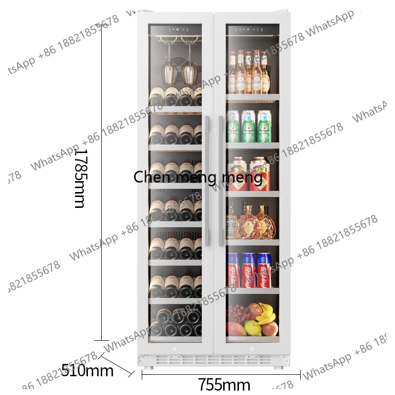 Dual Temperature Wine Cabinet for Home Use, Large Capacity Liquor Ice Bar, Refrigerated Double Door Integrated Cabinet