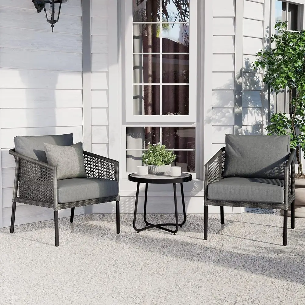 

3-Piece Outdoor Wicker Patio Furniture Set with PE Wicker and Olefin Cushions