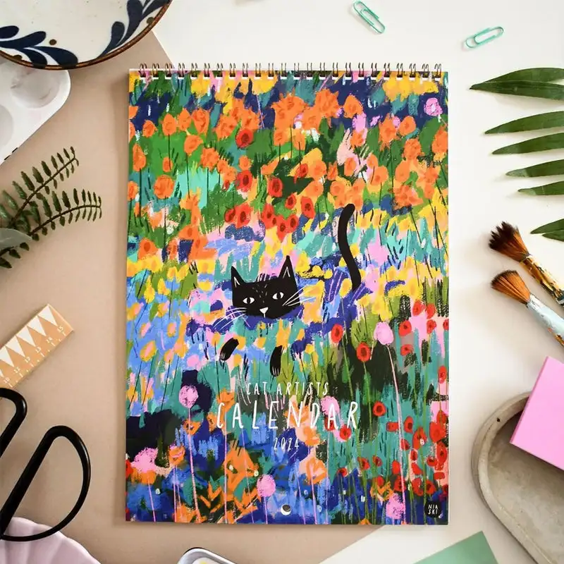 2024 Cats In Art Wall Calendar  2024 Cat Garden Calendar Durable  High Appearance Level Small Floral Coil Wall Calendar