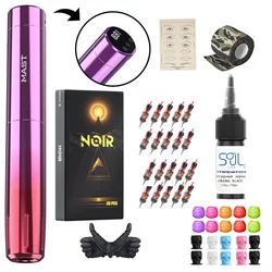 Mast Tour Y22 Tattoo Kit RCA kabellose wiederauf ladbare Batterie Permanent Make-up-Maschine mit 0,5 Unzen Tinte Noir 1rl Patronen nadeln