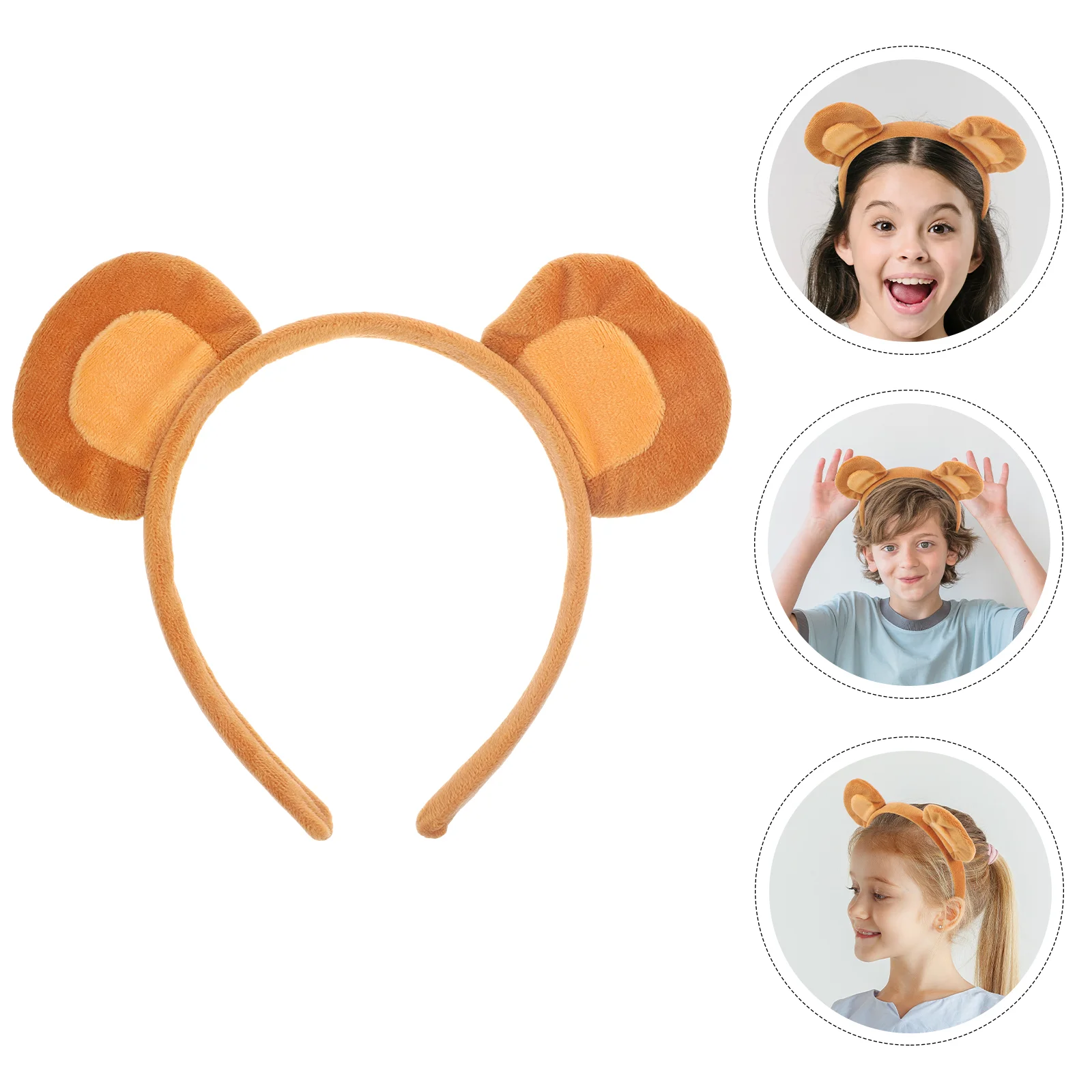 Monkey Ears Headband 3 Pieces Set Shallow Brown Tulle Dress Costume Accessories for Women Girls Party Cosplay Animal Ear