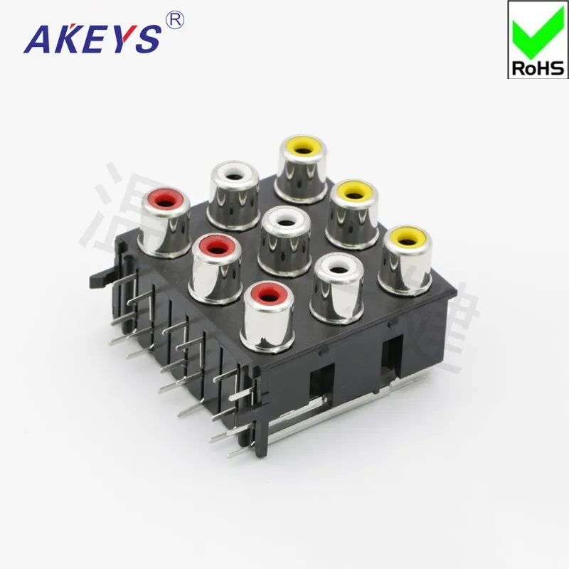 10pcs AV coaxial socket 18-foot RCA seat nine-hole PCB welded sound video video socket AV9-8.4-16-19