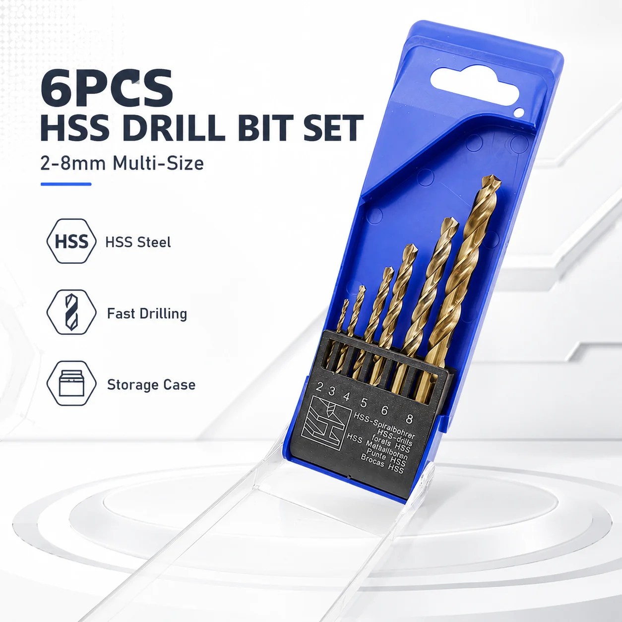 6PCS Cobalt HSS Twist Drill Bit Set, 2-8mm 135° Split Point Straight Shank Drill Bits with Blue Storage Case for Steel Wood Alum