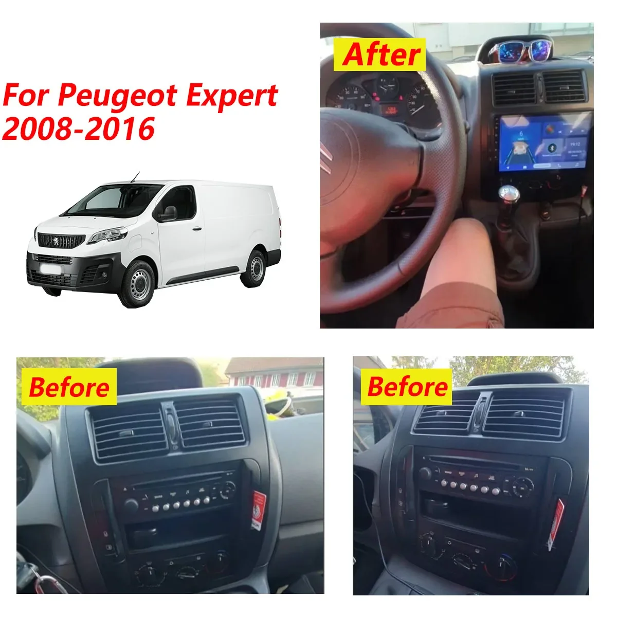 Rádio do carro Android para Peugeot Expert, 2 Din, GPS, leitor de vídeo multimídia, unidade de cabeça, estéreo, automático, 2007-2016