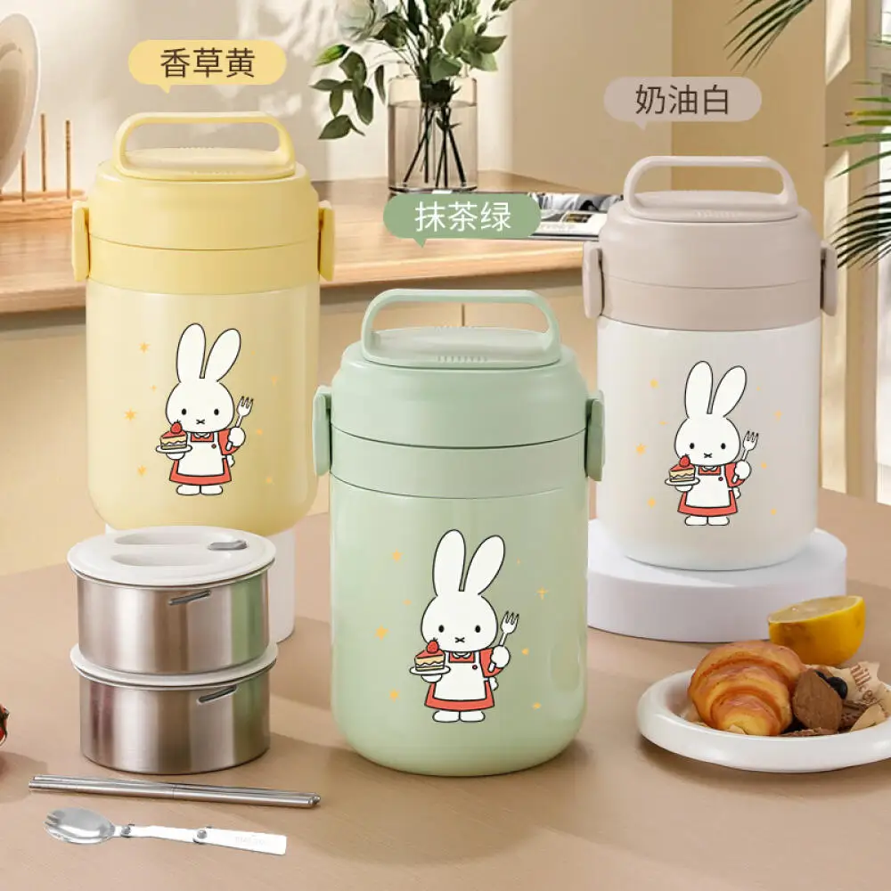 

Miffy Rabbit Cute Insulated Lunch Box Food Grade Insulated Pot Multi Layer Portable Large Capacity Bento Box Lunch Bucket