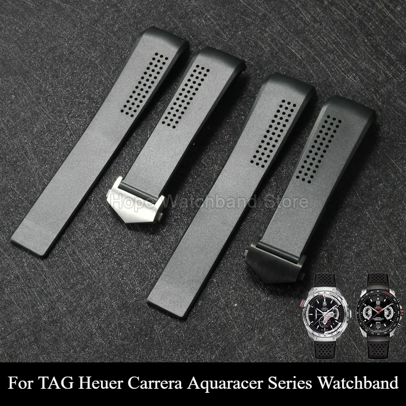 Black High‑durable Replacement Watch Accessories for TAG Heuer Carrera Aquaracer Curved Interface Waterproof Silicone WatchStrap