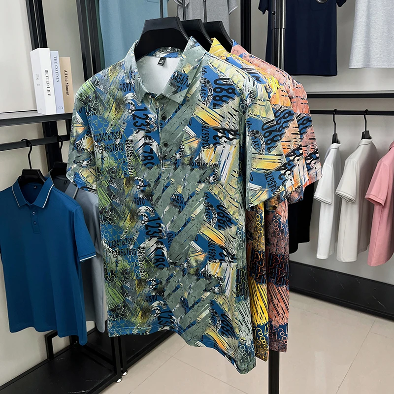 

Men's 2025 Summer Short Sleeve Flower Shirt Loose Non Ironing Casual Half Sleeve Shirt Gold Plated Thin Top