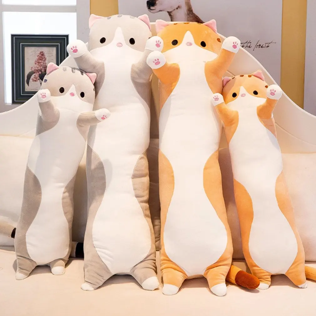 

50/70/90cm Cute Plush Cat Doll Soft Stuffed Kitten Pillow Doll Toy Gift for Kids Girlfriend Neck Headrest Pillow