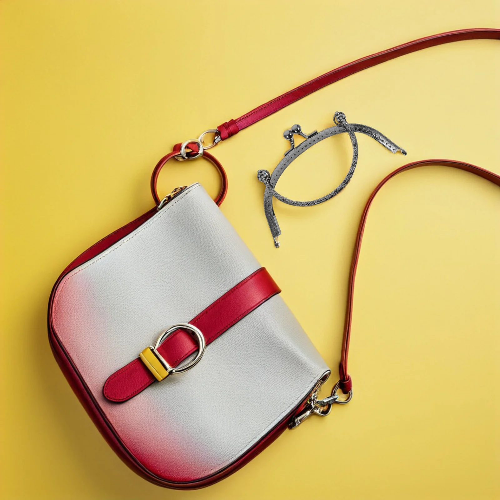 

Vintage Metal Makeup Bag Handle 16.5 Cm Curved Arch Replacement Frame for Handbag DIY Supplies Small Makeup Bag Handle