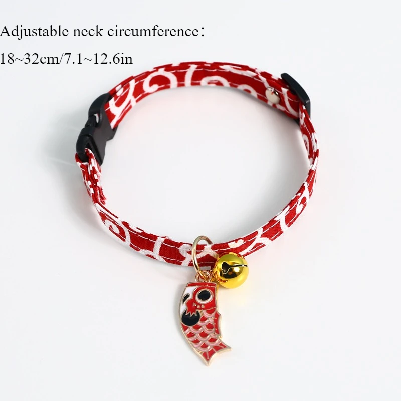 Adjustable Koi Bell Pendant Lucky Cat Collar Japanese Necklace Accessories Pet Supplies view 2