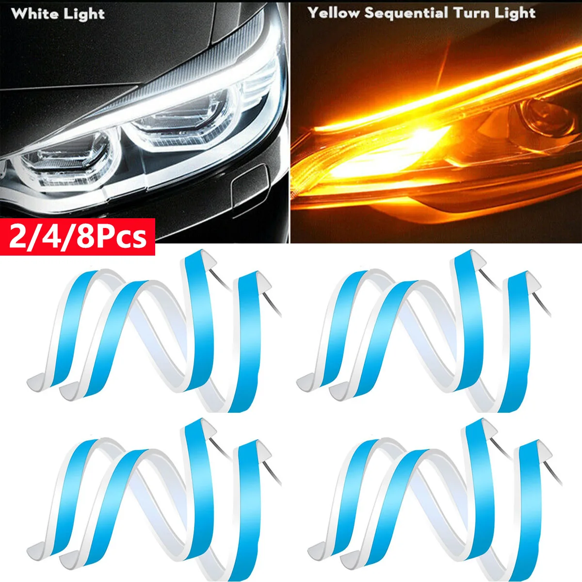 

2/4P/8Pcs 60cm Universal LED Strip Lights 12v Waterproof Car LED DRL Light Flexible Turning Signal Light Brake LED Strips Lamps