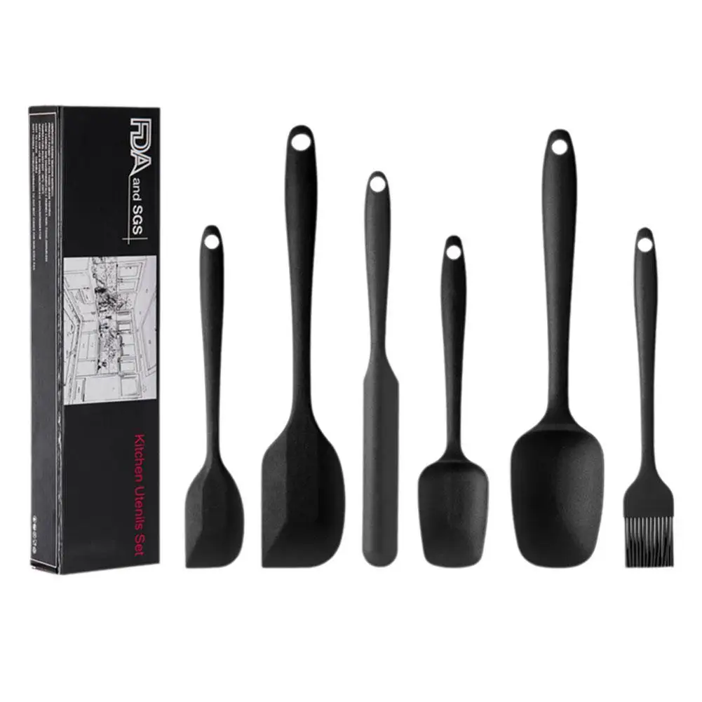 6Pcs Silicone Kitchenware Non-Stick Cookware Kitchen Utensils Set Spatula Shovel Egg Beaters Wooden Handle Cooking Tool Set