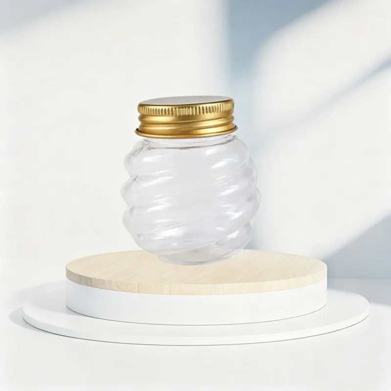 50ML Food‑Grade Clear Plastic Honey Jar Swirl Design Small Sealed Storage Container for Kitchen Candy Fruit Household Use