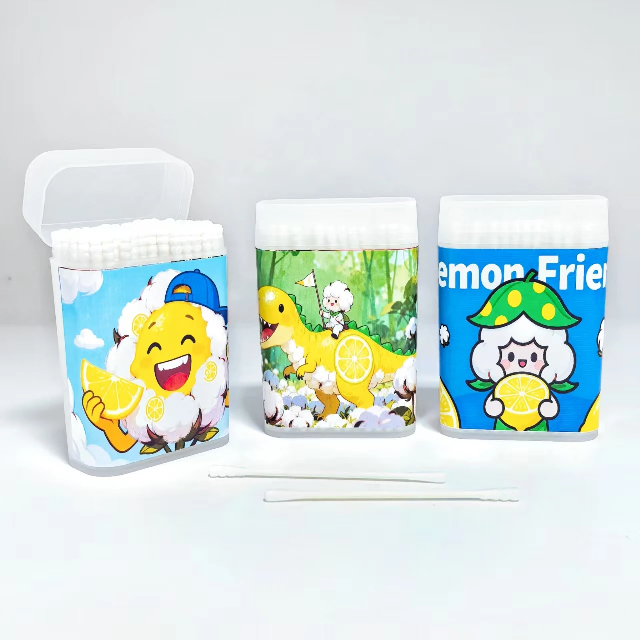 300개 레몬 테마 요소가 있는 미세 축 면봉, 이중 헤드 디자인, 나선형 헤드와 원형 헤드 특징