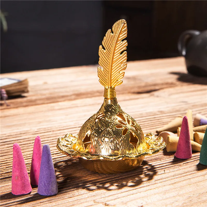 Eid Ramadan Golden Metal Leaf Tray Incense Burner Eid Gifts Ramadan Decoration Aid Mubarak Decor for Home Kareem Muslim Islamic