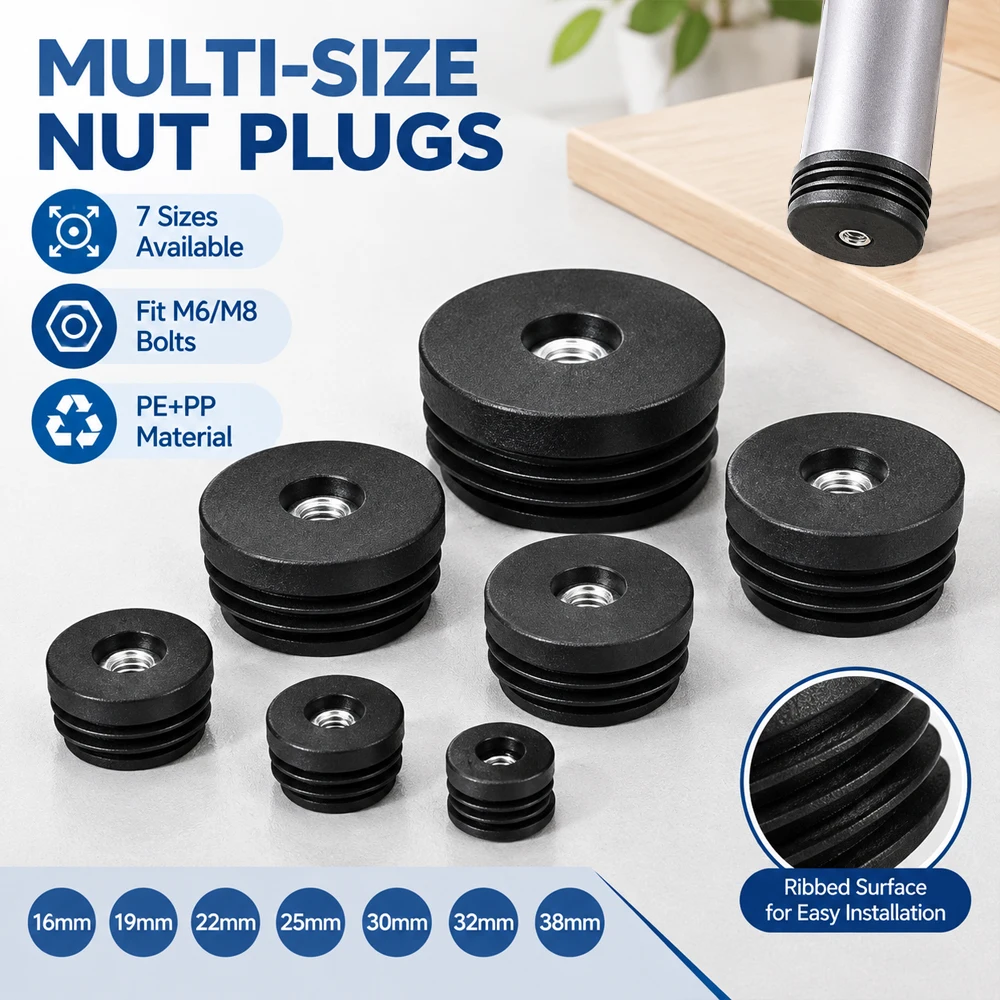 4-16Pcs Hole Nut Plug Protection Gasket ,Black Plastic Round Caps M6 M8 Dust Seals End Cover Caps for Chairs Furniture Accessory