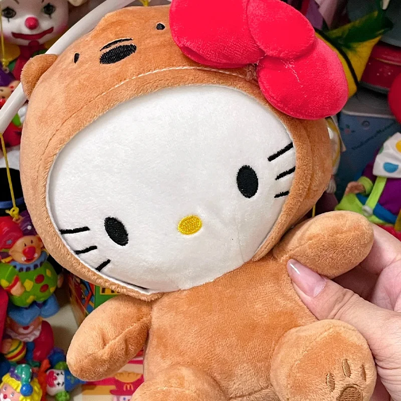 Kawaii Hello Kitty Panda Kt gato llavero de juguete de peluche Morphing Plushie muñeca Convertible monedero accesorio mochila encanto regalo