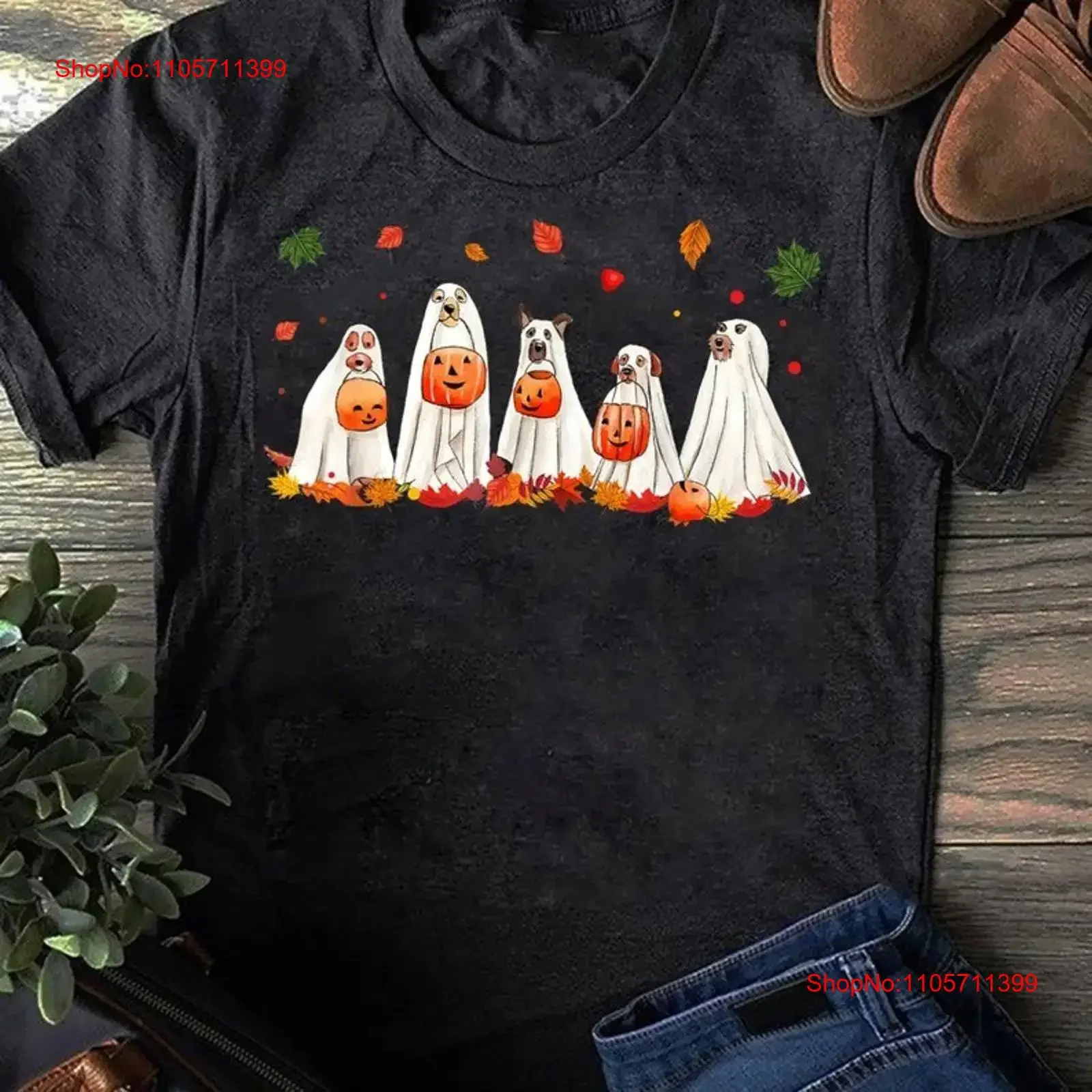 Ghost Dog Halloween Boo Lover Owner Mom Dad T Shirt Hallo long or short sleeves vintage Washed graphic Soft Unisex