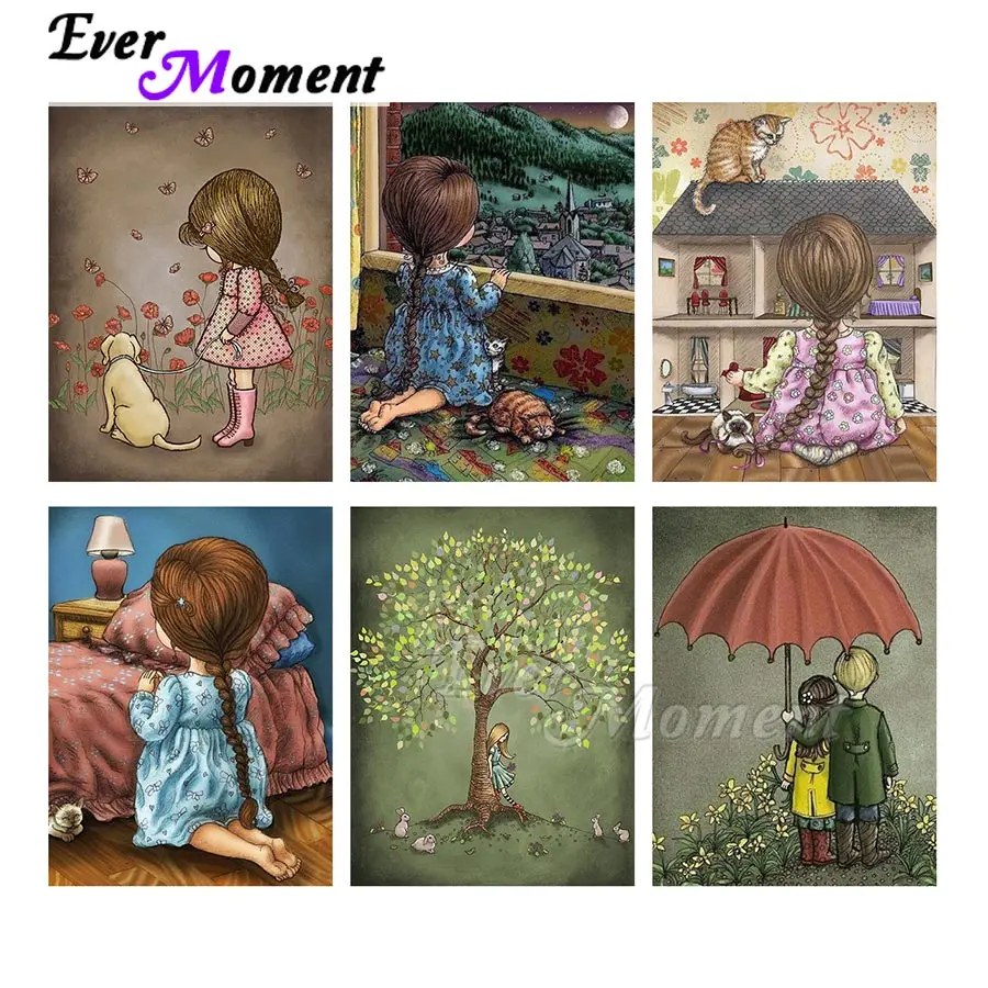 

Алмазная картина Ever Moment, портретная девушка, мультяшная картина по алмазу, сделай сам, ремесла, дрель из смолы 3F2460