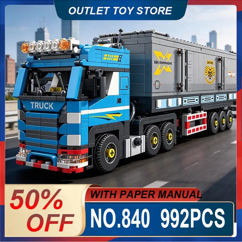 Reobrix 840 Container Cargo Truck Building Blocks Bricks, Separable Cargo Trailer, Creative DIY Assembled Toy & Gift